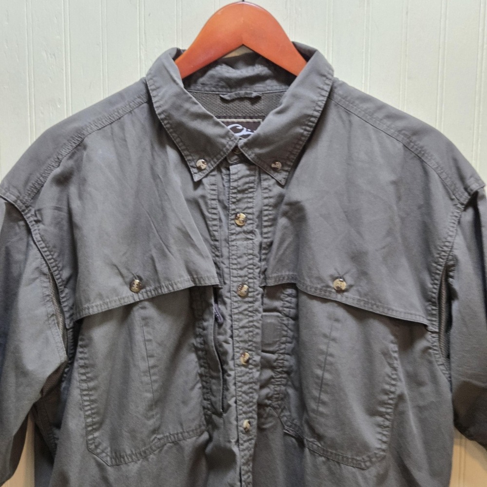 Drake Shirt Mens XL Gray Solid Short Sleeve Button Up Fishing Outdoor Vented
